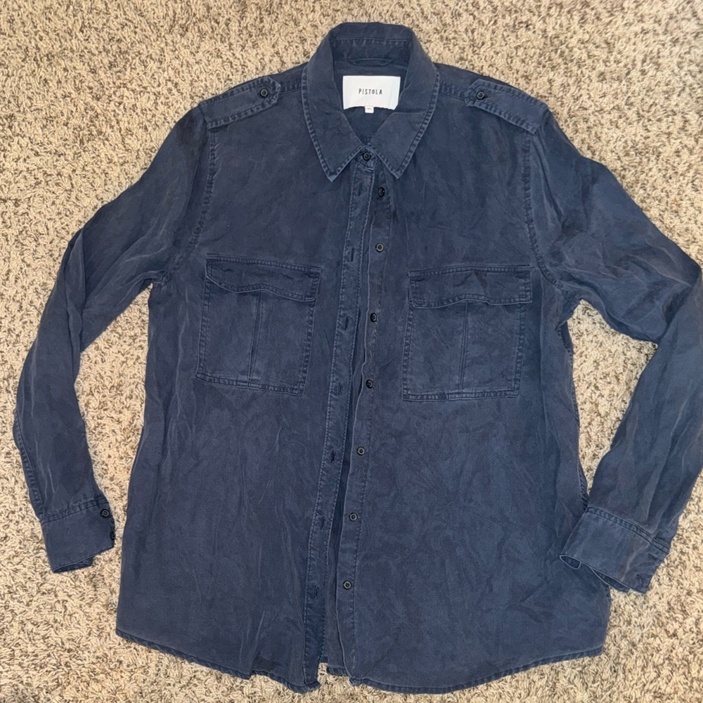 PISTOLA Navy Long-Sleeved Button Down Utility Shirt Size XL
